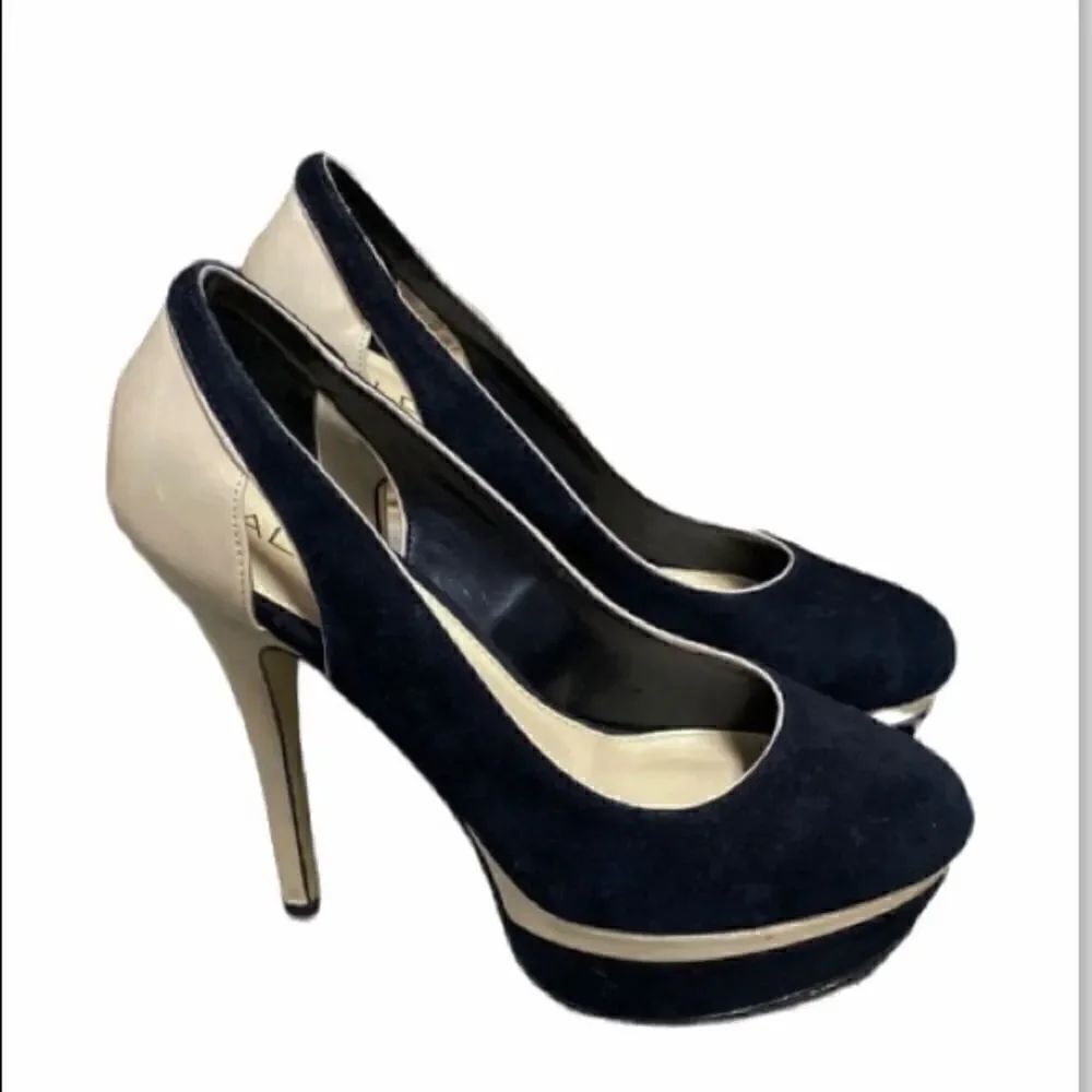 Aldo Nude & Black Suede Platform Stiletto Heel Size 8.5